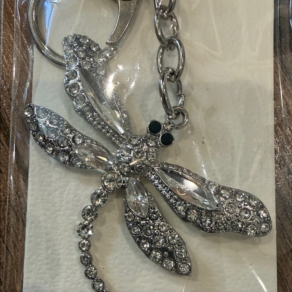 Dragonfly Silver Rhinestone Bling Keychain Bag Charm Accent - Picture 3 of 6